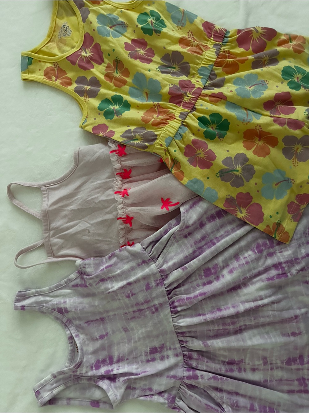 Girls Floral & Tie-Dye Tank Dress Lot - Yellow, Purple, Pink